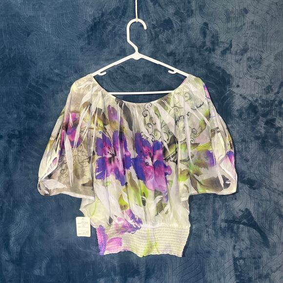 CRIMSON IVY NWT Floral Print White & Purple Flowy Blouse Womans Size Small - Picture 4 of 8